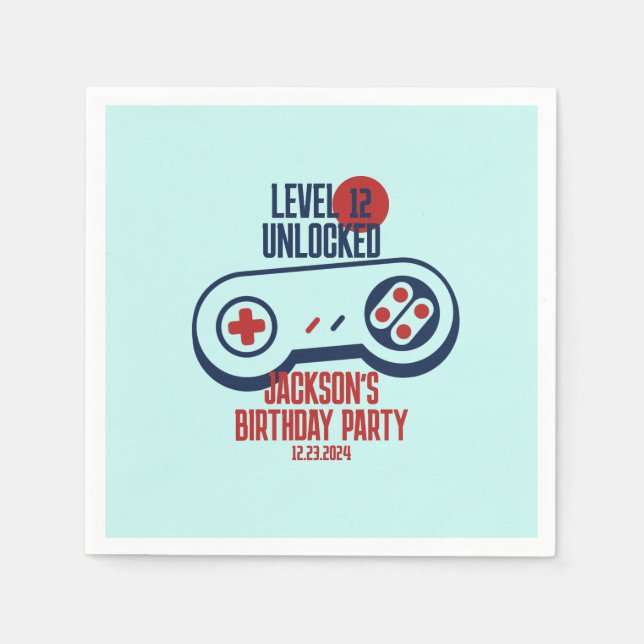 Gamer Gaming Level Uncked Video Games Geburtstag Serviette (Vorderseite)