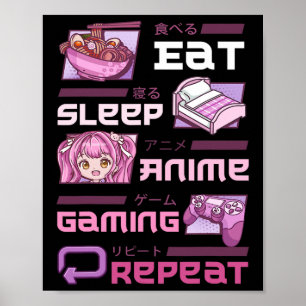 Gamer Gaming Videospiele Lustig Essen Schlafen Ani Poster