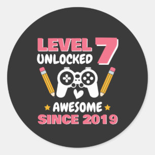 Gamer Geburtstag Level 7 freigeschaltet Seit 2019 Runder Aufkleber