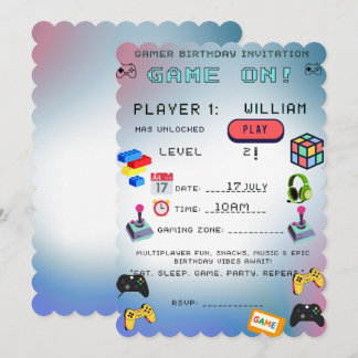 Gamer-Geburtstagseinladung – Level Up Party-Karte Einladung