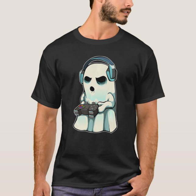 Gamer Ghost Lazy Halloween Costume Cool Video Game T-Shirt (Vorderseite)