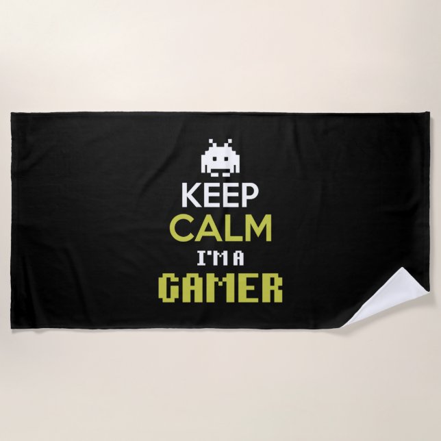 Gamer Gift Behielt Calm I Bin A Gamer Strandtuch (Vorderseite)