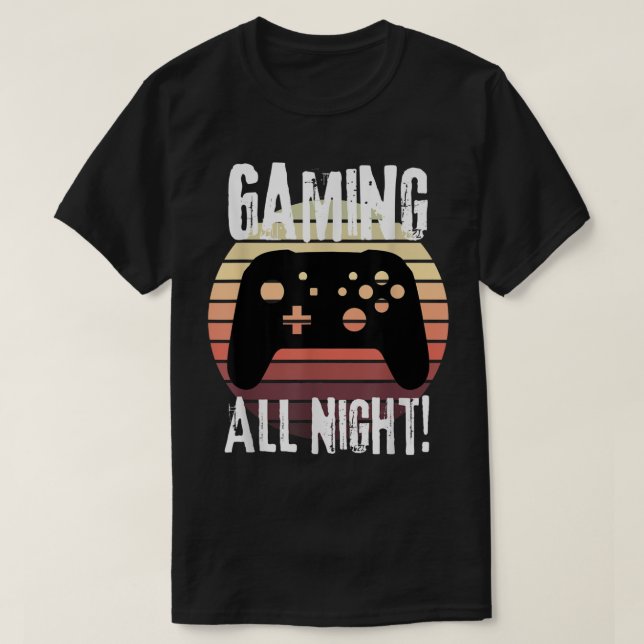 Gamer Gifts Retro Controller Gaming All Night Fun  T-Shirt (Design vorne)