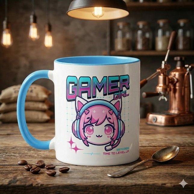 Gamer Girl Cat Coffee Mug Tasse (Von Creator hochgeladen)