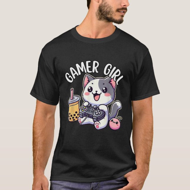 Gamer Girl Cat Gaming Cute Video Game Women Girls  T-Shirt (Vorderseite)