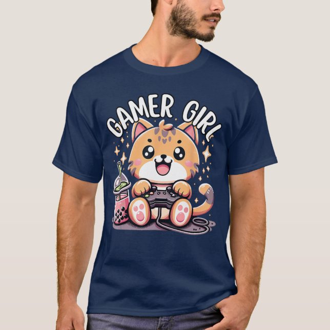 Gamer Girl Cat Gaming Cute Video Game Women Girls  T-Shirt (Vorderseite)
