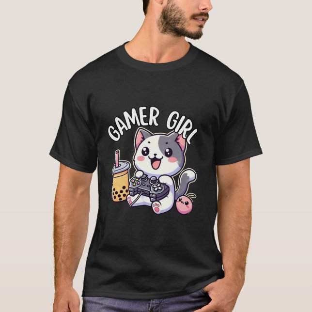 Gamer Girl Cat Gaming Cute Video Game Women Girls  T-Shirt (Vorderseite)