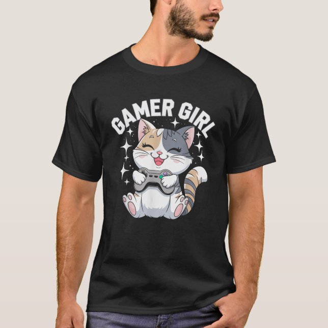 Gamer Girl Cat Gaming Cute Video Game Women Girls  T-Shirt (Vorderseite)