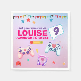 Gamer Girl Colorful Pink Video Game Geburtstag Serviette