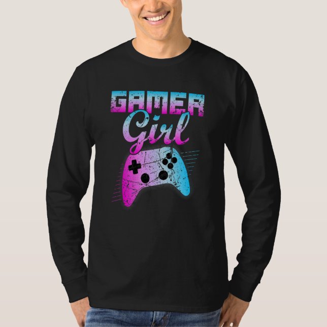 Gamer Girl Cooles Videospiel Controller Retro T-Shirt (Vorderseite)