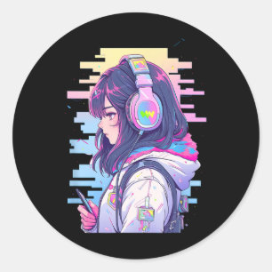 Gamer Girl Funny Pastel Japan Anime Streamer Japan Runder Aufkleber