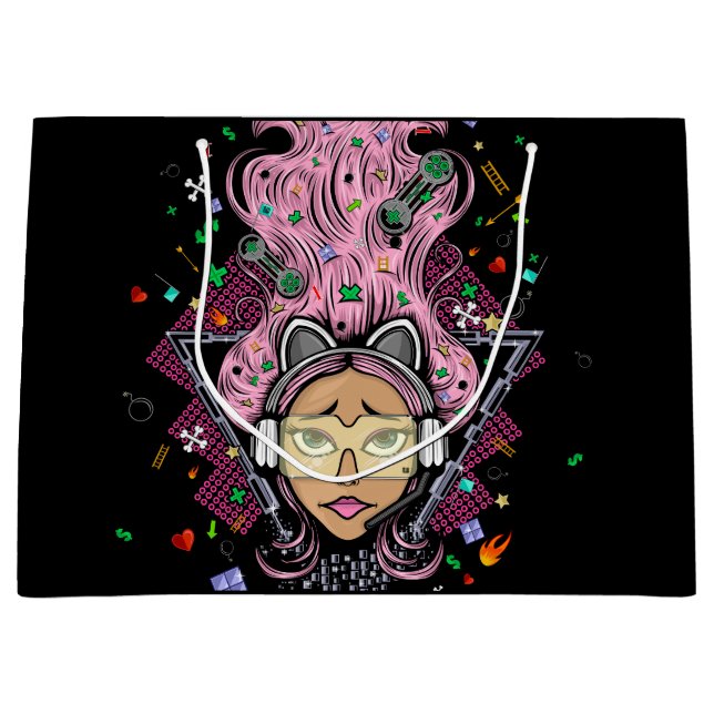 Gamer Girl Große Geschenktüte (Vorderseite)