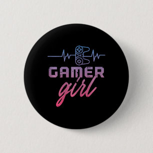 Gamer Girl Heartbeat Gaming Women Girls Kinder Tee Button