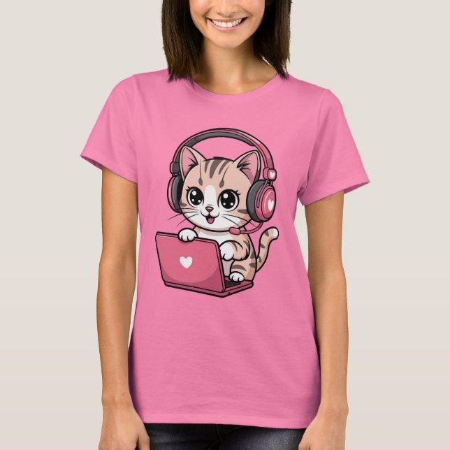 Gamer Girl Katze Gaming Süß T-Shirt (Vorderseite)