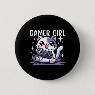 Gamer Girl Katze Gaming Süßes Videospiel Frauen Mä Button