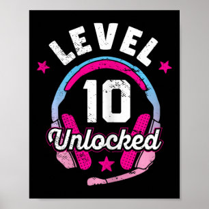 Gamer Girl Level 10 Entsperrtes Videospiel 10. Geb Poster