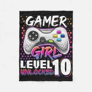 Gamer Girl Level 10 Entsperrtes Videospiel Geburts Fleecedecke