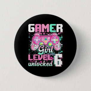 Gamer Girl Level 6 Unlock Video Game 6. Geburtstag Button