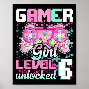 Gamer Girl Level 6 Unlock Video Game 6. Geburtstag Poster