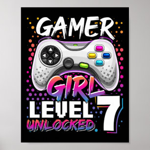 Gamer Girl Level 7 Unlock Video Game 7. Geburtstag Poster