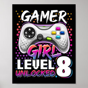 Gamer Girl Level 8 Entsperrtes Videospiel 8. Gebur Poster