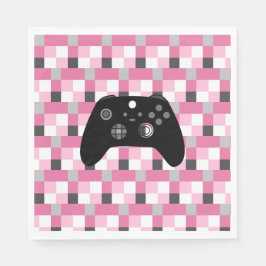 Gamer Girl Pink Pixel und Black Birthday Serviette