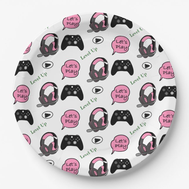 Gamer Girl Pink und Black Birthday Pappteller (Vorderseite)