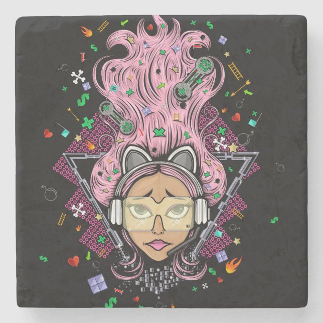 Gamer Girl Steinuntersetzer (Vorderseite)