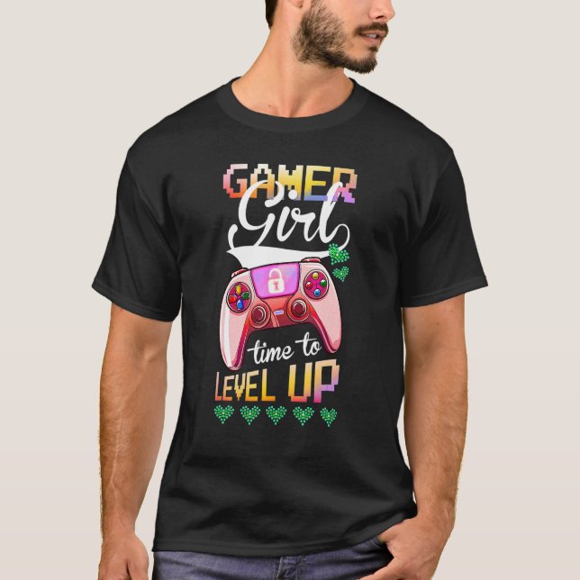 Gamer Girl Time to Level Up Match Video Game Bi T-Shirt (Vorderseite)