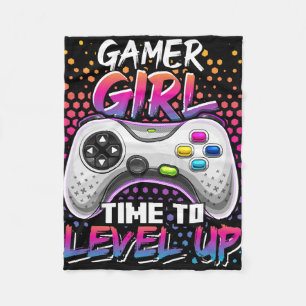 Gamer Girl Time to Level Up Video Game Birthday Gi Fleecedecke