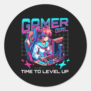 Gamer Girl Time to Level Up Video Game Girl Gaming Runder Aufkleber