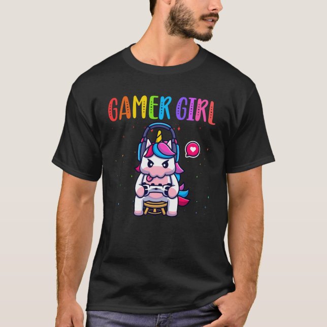 Gamer Girl Unicorn Gaming Niedliches Videospiel T-Shirt (Vorderseite)