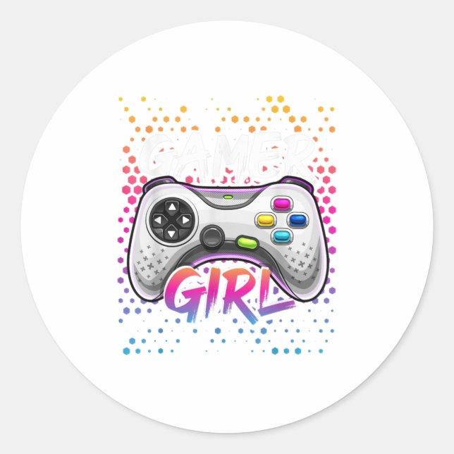 Gamer Girl Video Game Controller Gaming Runder Aufkleber (Vorderseite)
