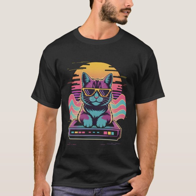 Gamer Glow Pixel Cat T-Shirt (Vorderseite)