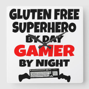 Gamer Gluten Free Superhero Quadratische Wanduhr