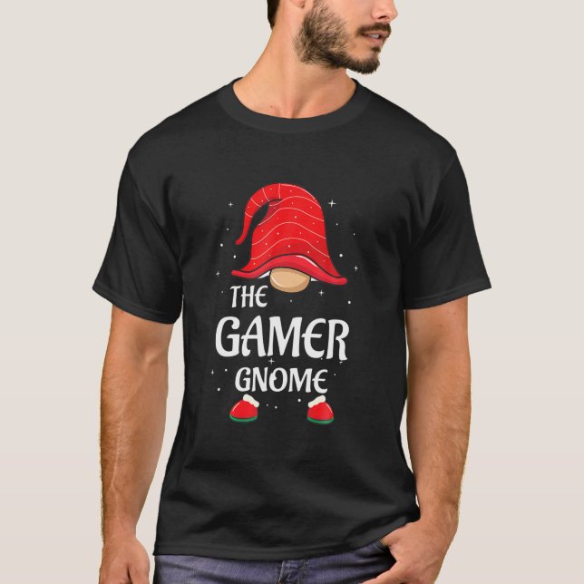 Gamer Gnome Buffalo Kariert Matching Family Christ T-Shirt (Vorderseite)