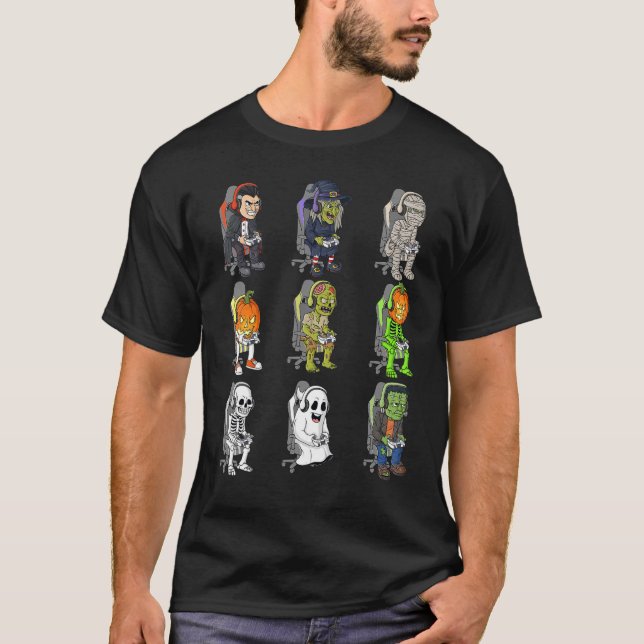 Gamer Halloween Skeleton Vampire Gaming Mummy Boys T-Shirt (Vorderseite)