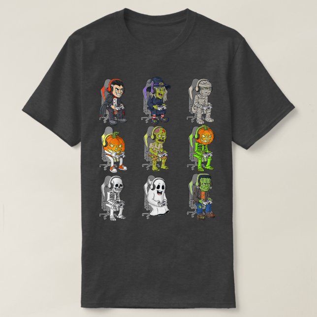 Gamer Halloween Skeleton Vampire Gaming Mummy Boys T-Shirt (Design vorne)