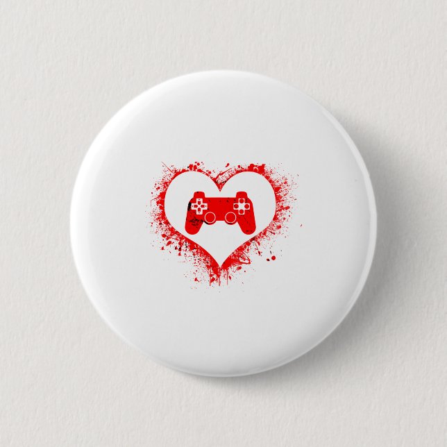 Gamer Heart Valentines Day Video Games Boys Kids T Button (Vorderseite)