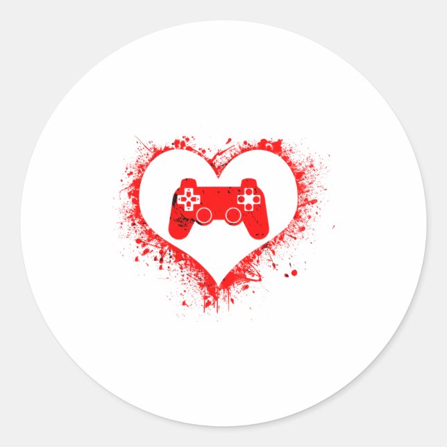 Gamer Heart Valentines Day Video Games Boys Kids T Runder Aufkleber (Vorderseite)
