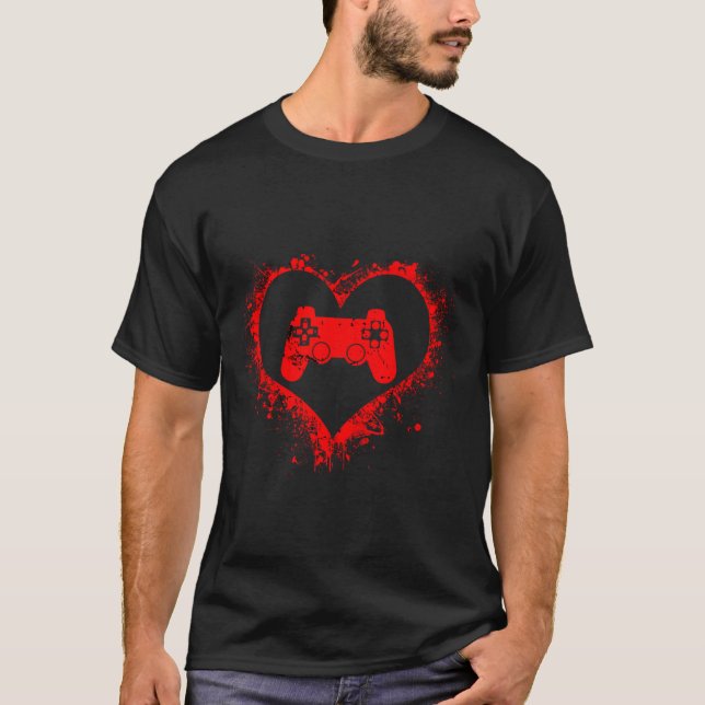 Gamer Heart Valentines Day Video Games Boys Kids T T-Shirt (Vorderseite)