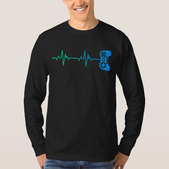 Gamer Heartbeat Cooler Videospielcontroller T-Shirt (Vorderseite)