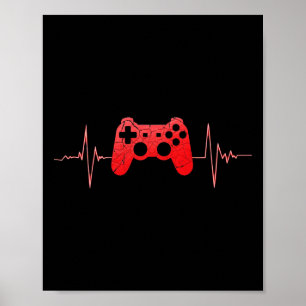 Gamer Heartbeat Puls Video Game Controller Gaming Poster