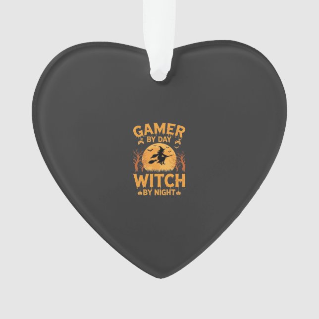 Gamer-Hexe Halloween-Gaming-Design Ornament (Vorderseite)
