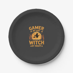 Gamer-Hexe Halloween-Gaming-Design Pappteller