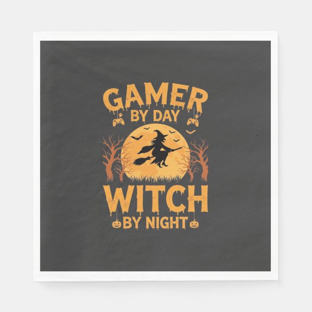 Gamer-Hexe Halloween-Gaming-Design Serviette (Vorderseite)