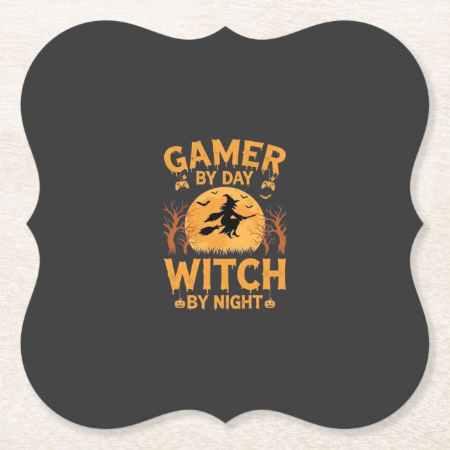 Gamer-Hexe Halloween-Gaming-Design Untersetzer (Vorderseite)