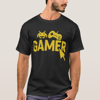 “Gamer Icons T-Shirt – Retro Controller and Pixel