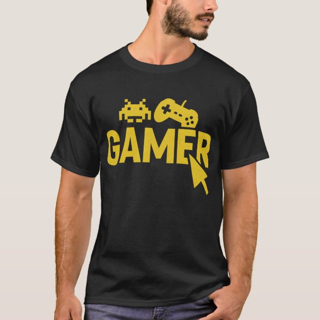“Gamer Icons T-Shirt – Retro Controller and Pixel  (Vorderseite)
