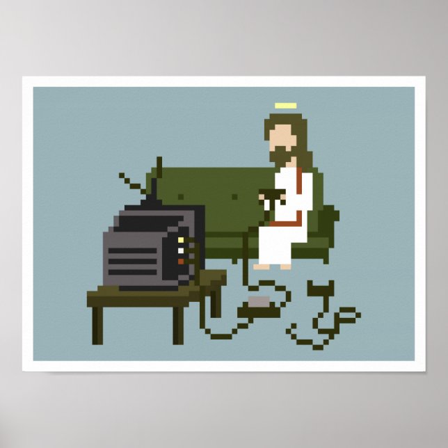 Gamer Jesus Pixel Art Poster (Vorne)